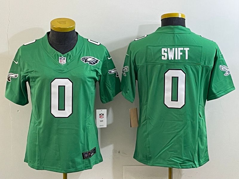 Women Philadelphia Eagles 0 Swift Green three generations 2025 Nike Vapor Limited NFL Jersey style 3